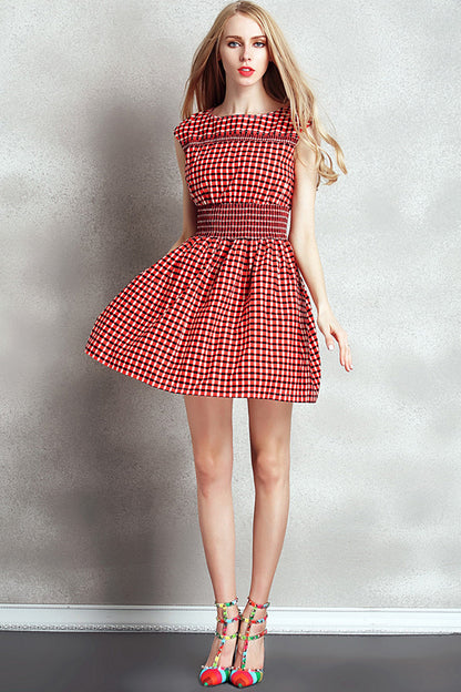 [30% OFF TILL 7 APR] Casual Plaid Round Neck Slim Mini Dress