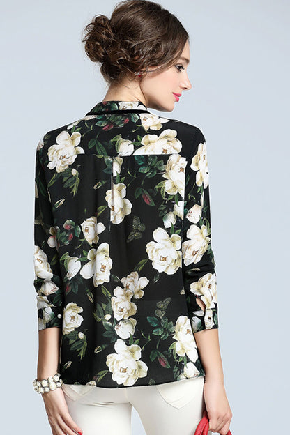 Round Collar Flowers Print Shirt Blouse