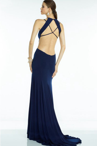 Solid Spaghetti Halter High Slit Backless Maxi Party Dress