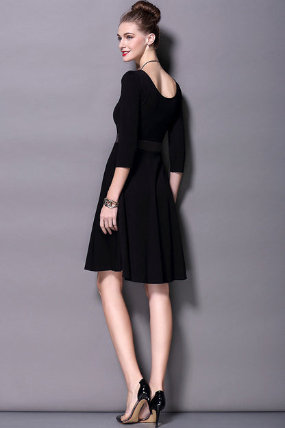 Casual Ponte Dress With Satin Waistline