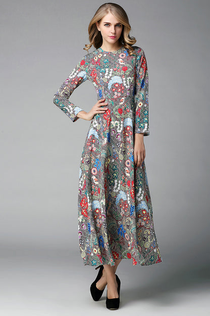 Round Neck Ankle Length Multi Printting  Long Dress - NJOYDRESS - 1