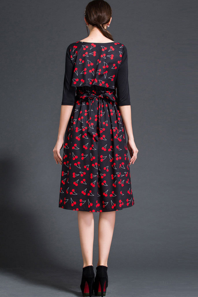 women's casual print and floral boat neck  vocation midi dress