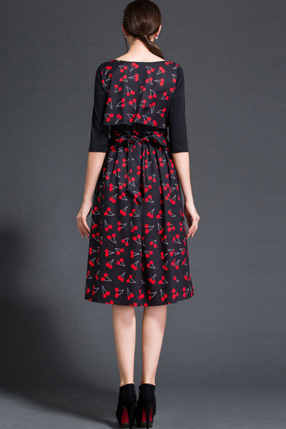 women's casual print and floral boat neck  vocation midi dress