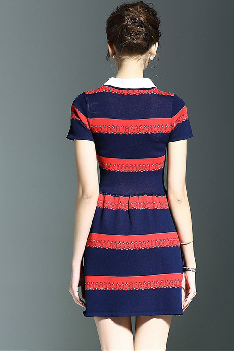 Dolly Neck Stripe  Pattern Knit Dress - NJOYDRESS - 3