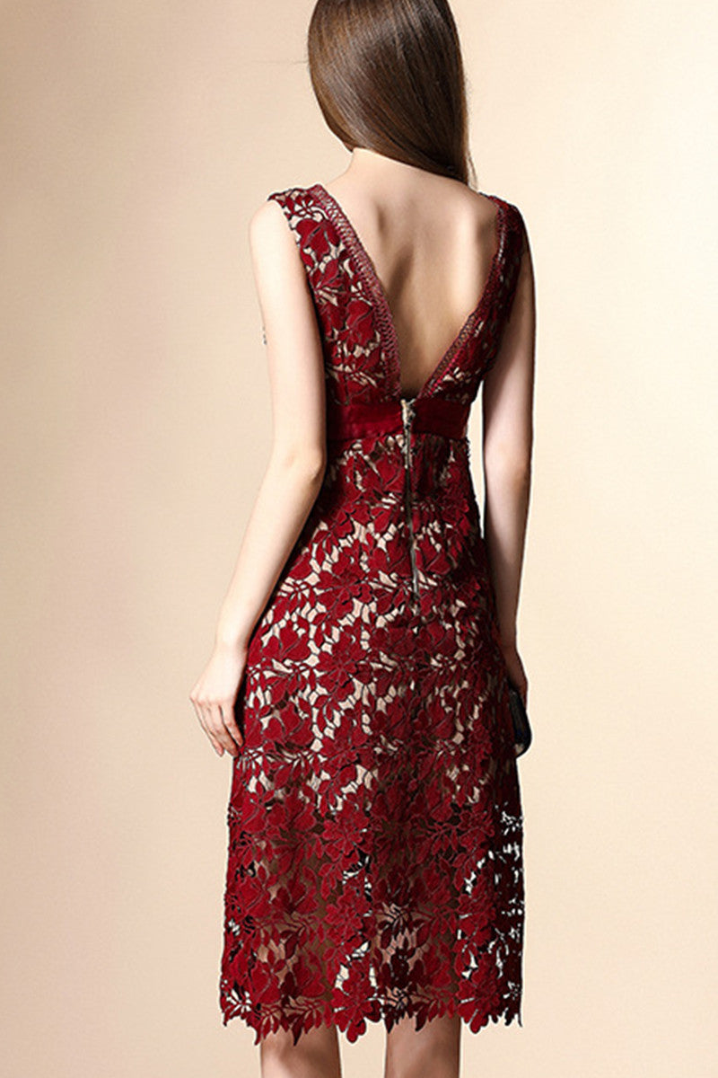 [30% OFF TILL 8 APR] Grace Hollow-Out Lace High-Waist Slim Cocktail Dress