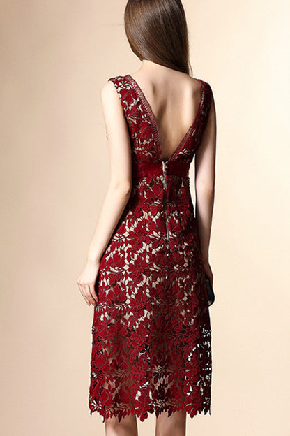 [30% OFF TILL 8 APR] Grace Hollow-Out Lace High-Waist Slim Cocktail Dress