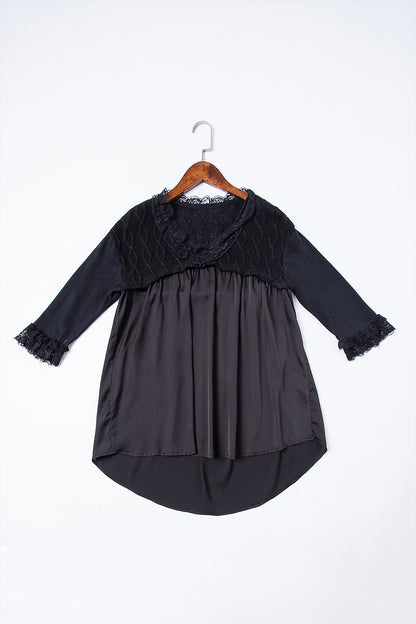 Women's Loose Casual Long 3/4 Sleeve Lace Neck Party Cocktail Shirt