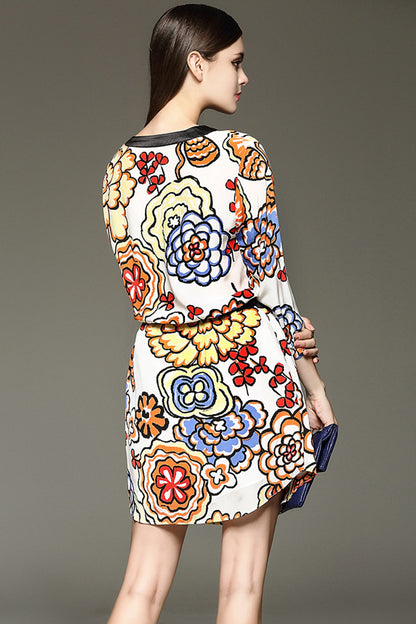 WOMEN'S ELEGANT PRINT AND FLORAL WEAR TO WORK SHORT DRESS WITH BLET