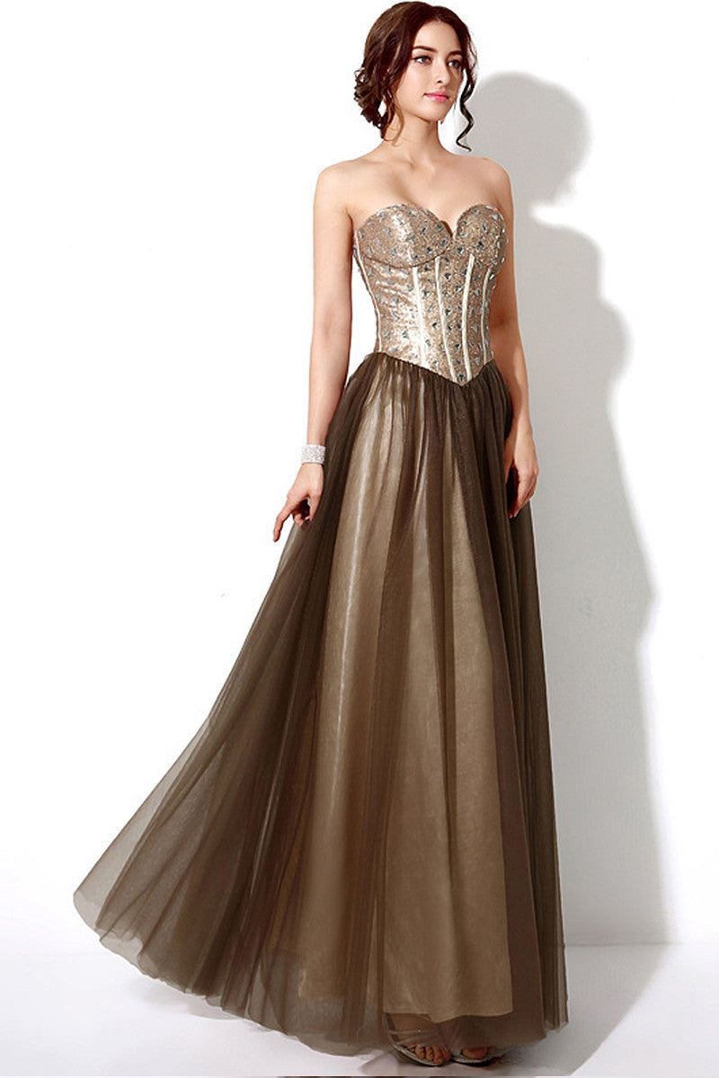 [30% OFF TILL 8 APR] Lace-Up Sequin With Acrylice Decoration Tube Maxi Mesh Party Dress