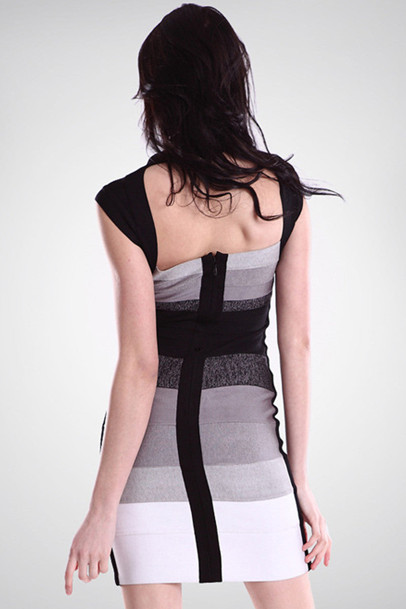 Cap Sleeve Bodycon Low Cut Color Block Warp Club Dress