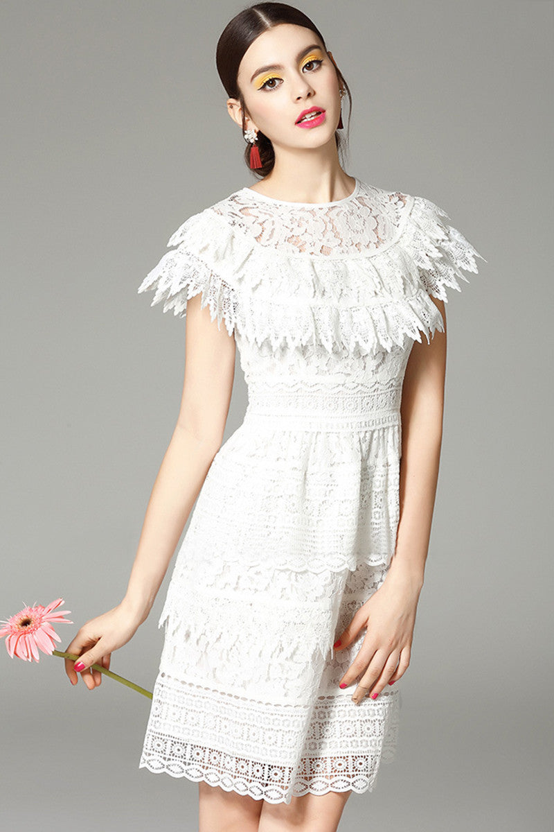 Lace Round Neck Hollow-Out  Dress