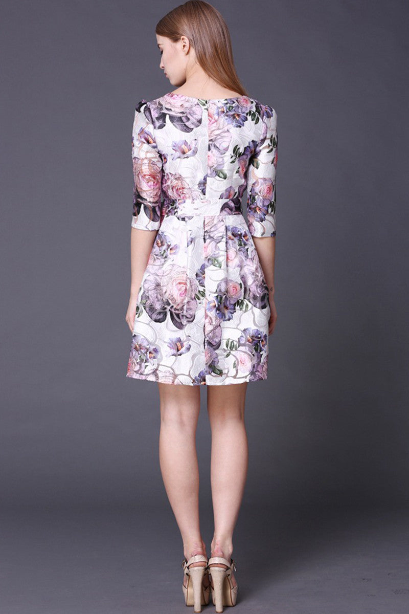 Rose Pattern Short Dress With Bowknot