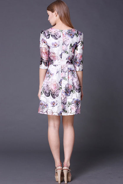 Rose Pattern Short Dress With Bowknot