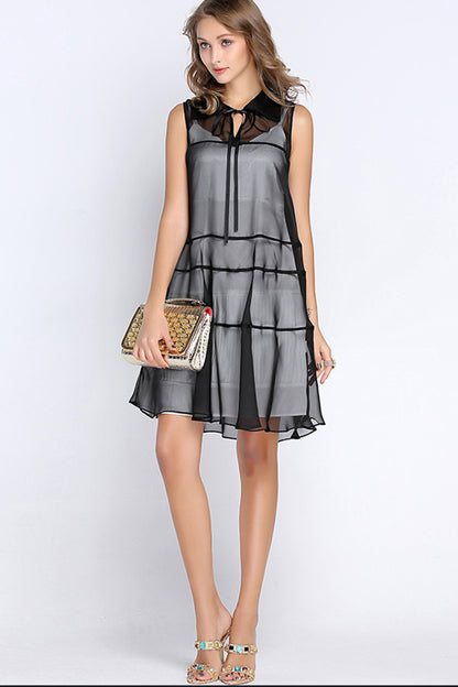 Doll Collar Tulle Patch Loose Flare Dress