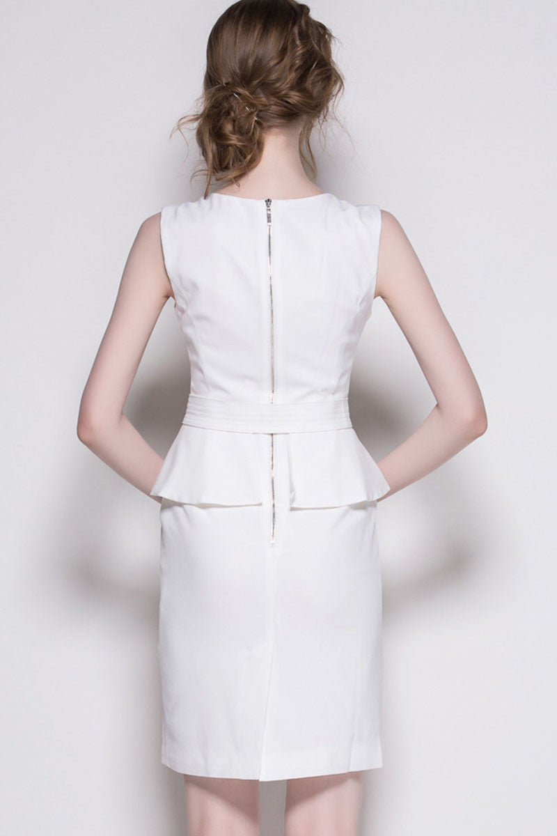 Little Lapel V-neck Peplum Varabow Short Wear To Work Dress