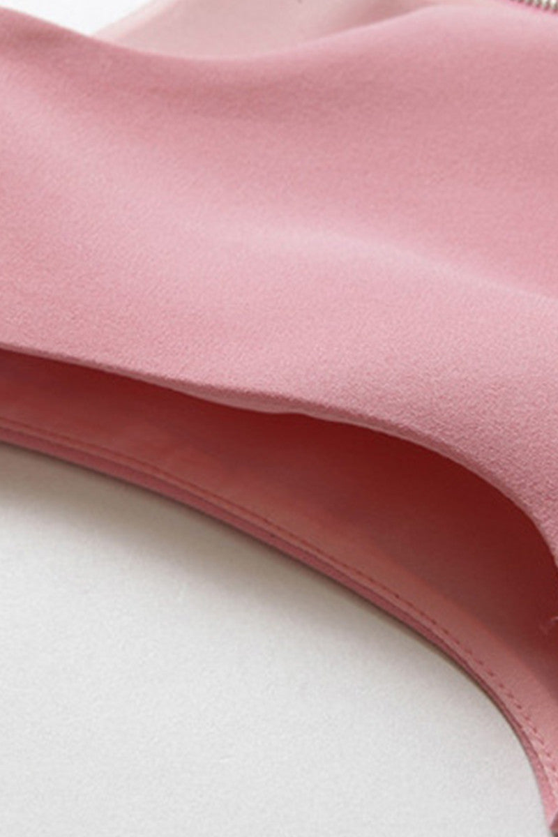 Simple Peach Pink With Lined Cover Button Short Cocktail Dress