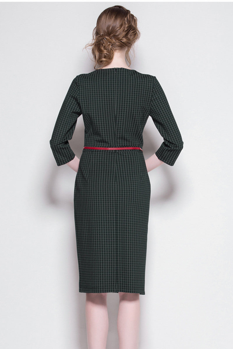 Women's Slim Fit Elegant Boat Neck Wear to Work Green Dress