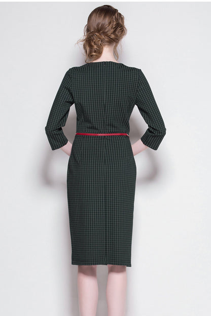Women's Slim Fit Elegant Boat Neck Wear to Work Green Dress