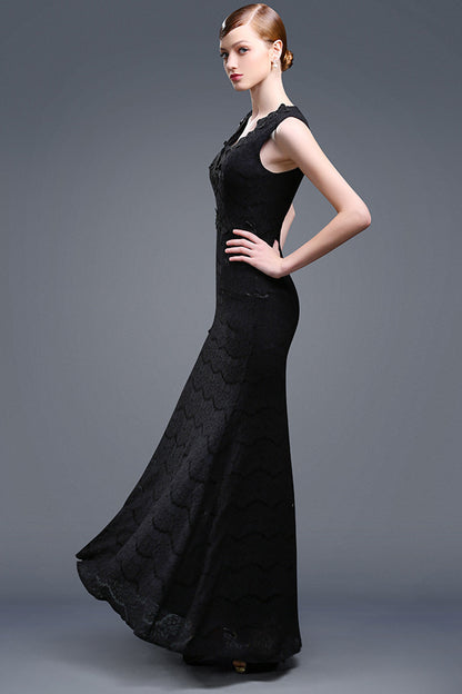 Full BlackDeep V-Neck Fit Top Fishtail Dress