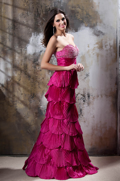 Strapless Scale Ruffle Layer Prom Party Dress