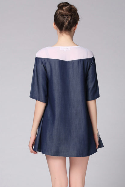 Casual Embroidery Short Sleeve H-line Dress