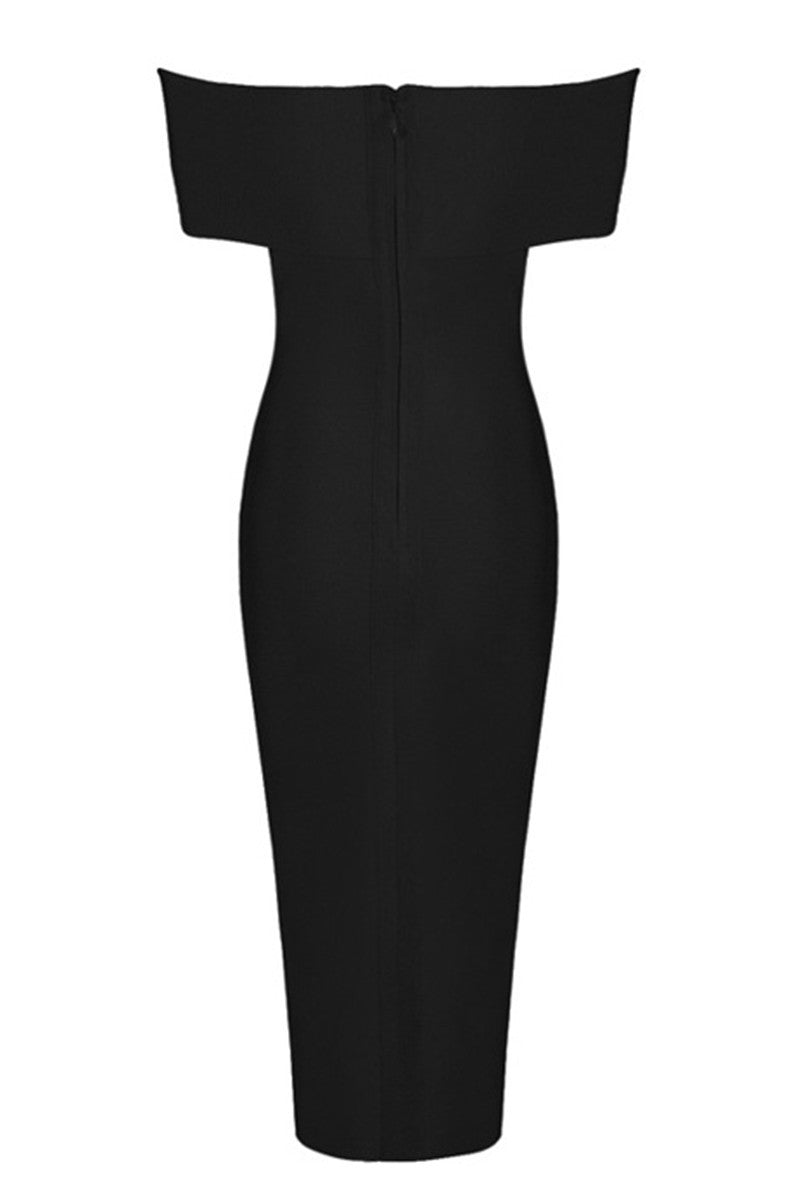 Off Shoulder High Slit Midi Dress