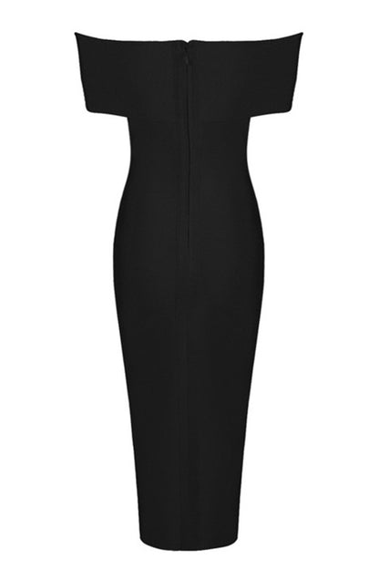 Off Shoulder High Slit Midi Dress
