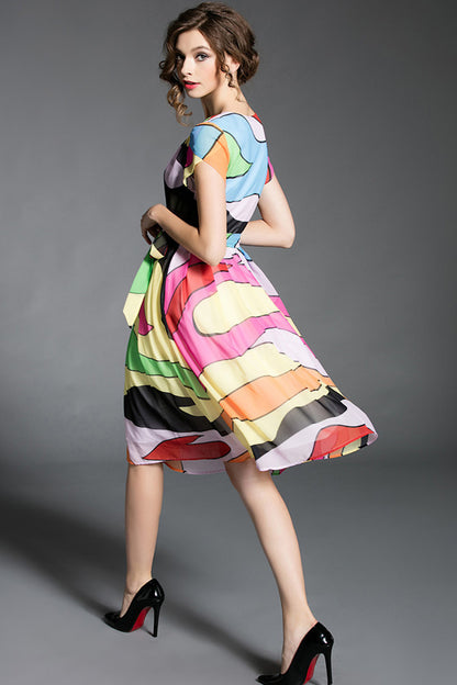 WOMEN'S CASUAL WEAR TO WORK PRINT AND FLORAL ROUND NECK DRESS