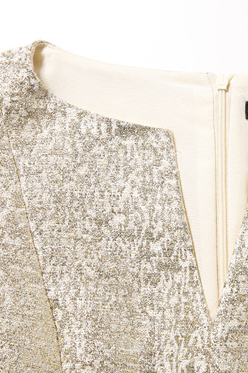 Little V-Neck Gold Thread Metallic Short Dress
