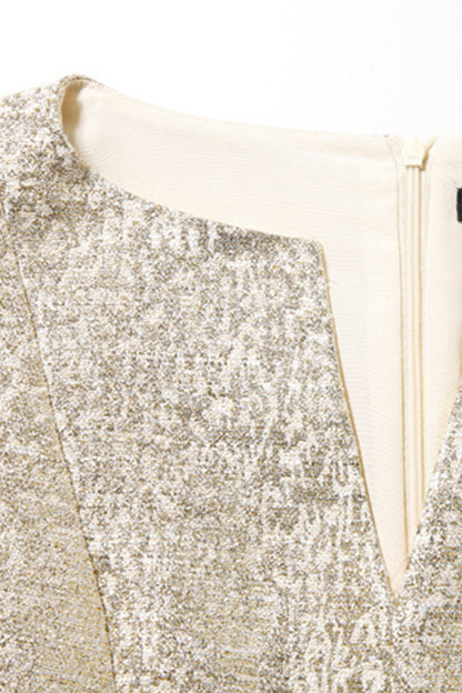 Little V-Neck Gold Thread Metallic Short Dress