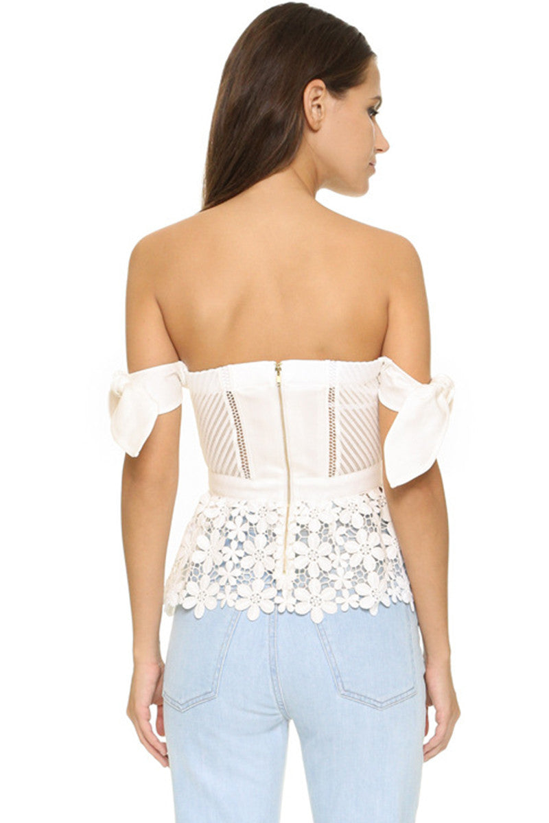 Sexy Lace Embroidery Off Sleeve Slim Club Suit