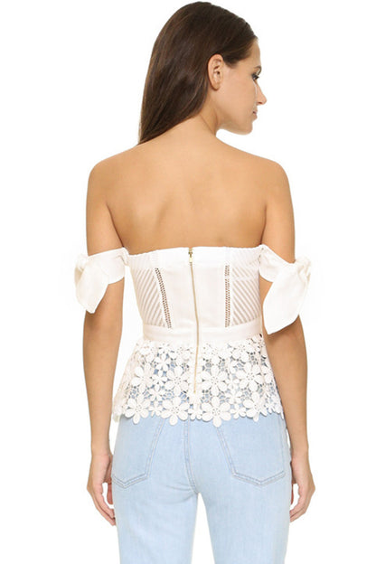 Sexy Lace Embroidery Off Sleeve Slim Club Suit