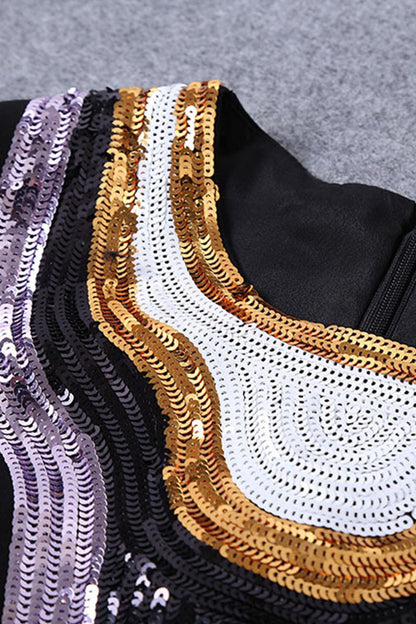 WOMEN'S CASUAL ROUND NECK SLEEVELESS WAISTLINE SEQUIN SHORT DRESS