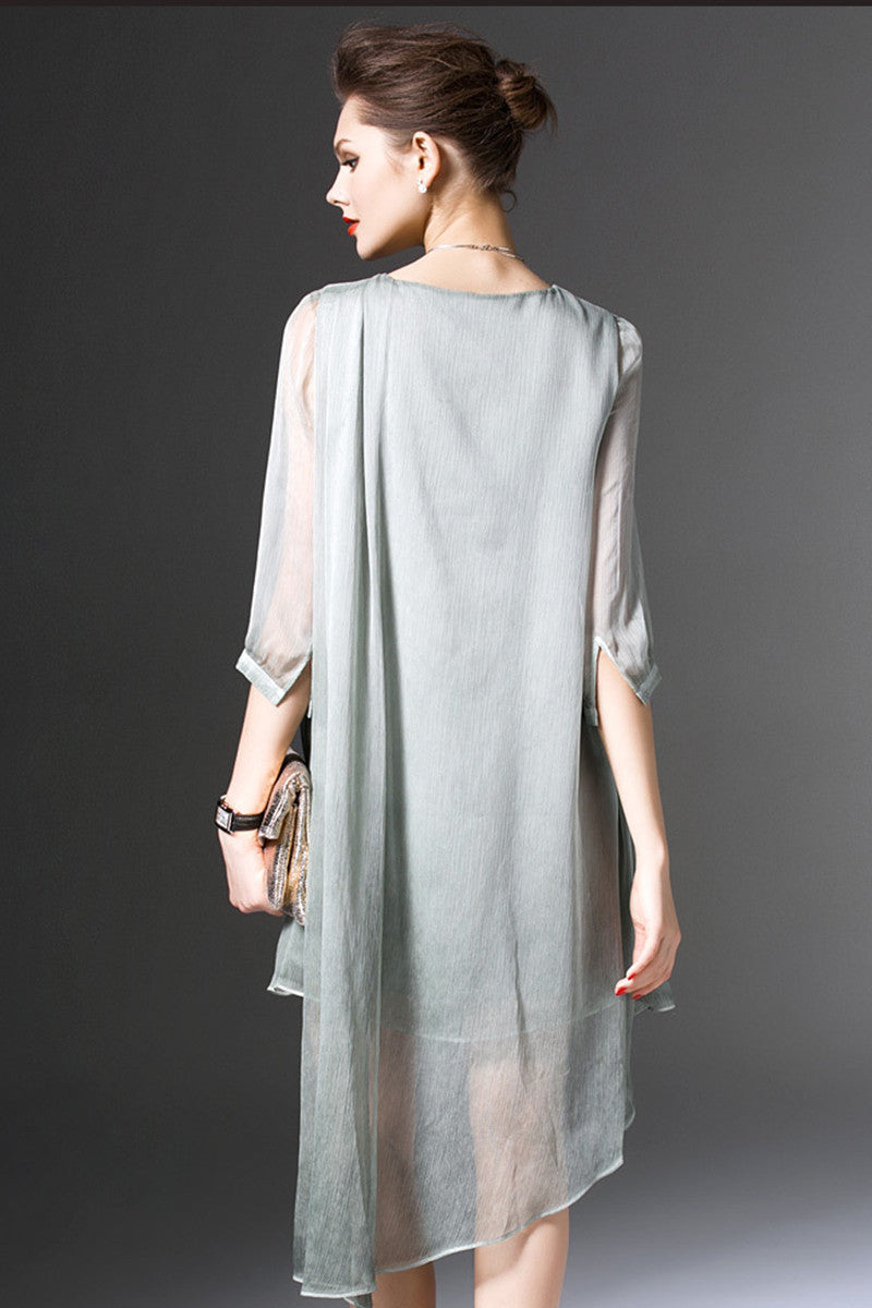 Round Collar  Short Front Long Back Irregular Tail Mesh Dress - NJOYDRESS - 3
