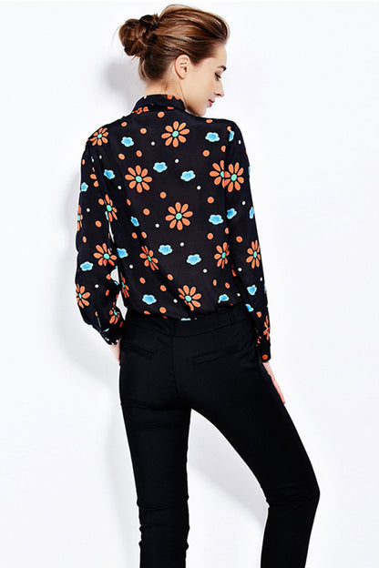 Stand Collar Floral Print Shirt Top