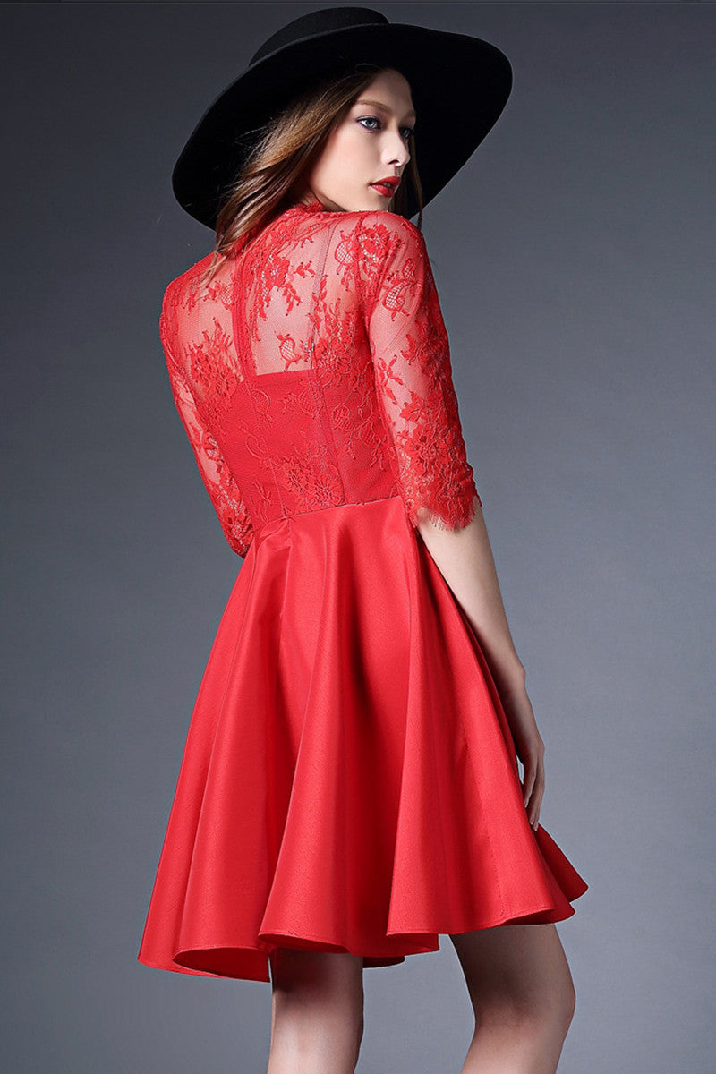 Women's Elegant Casual Dress Lace Embroidery Lace Neck Half Sleeve Cocktail Dress - NJOYDRESS - 3