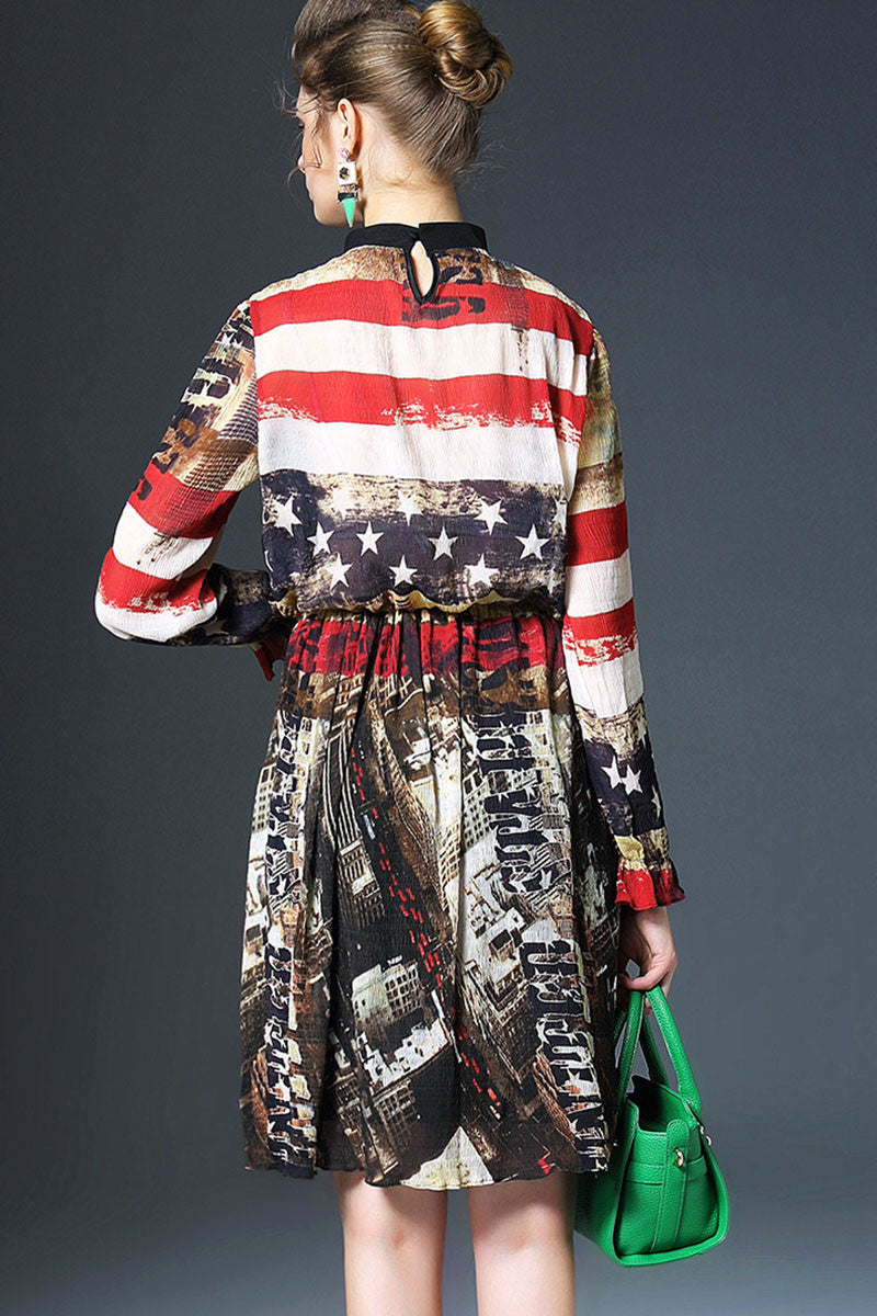 Flag And Scene Pattern Dress - NJOYDRESS - 3