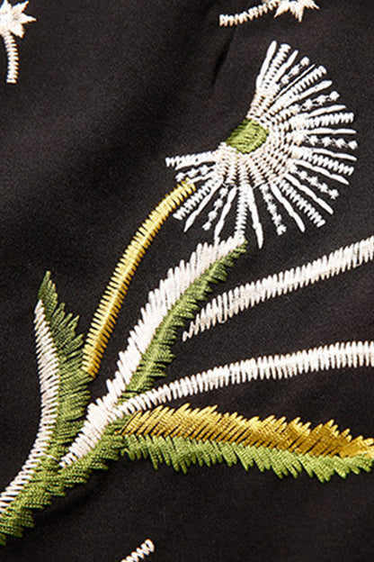 Round Collar Sleeveless Slim Embroideried Dandelion Wrap Dress