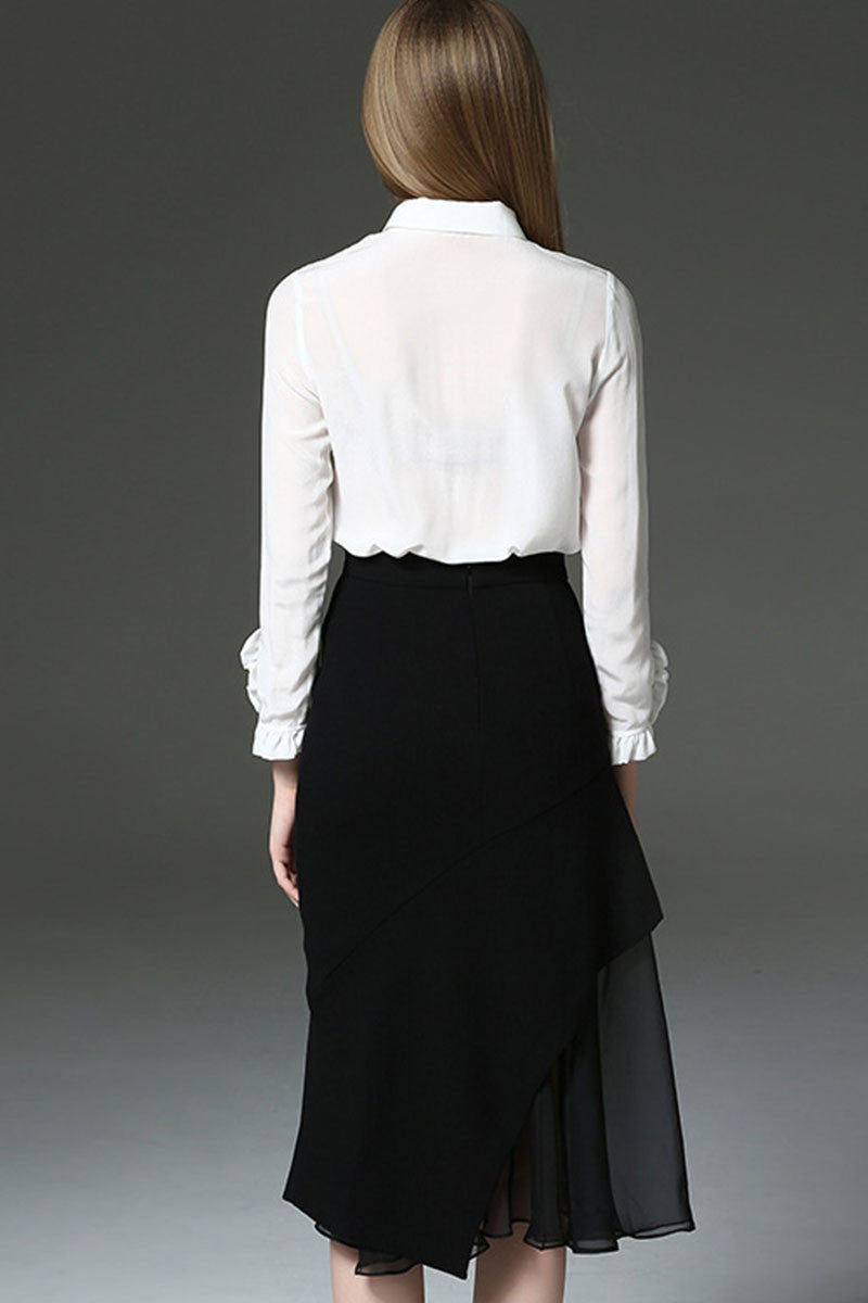 Button Down Shirts With Fishtail Skirt - NJOYDRESS - 3