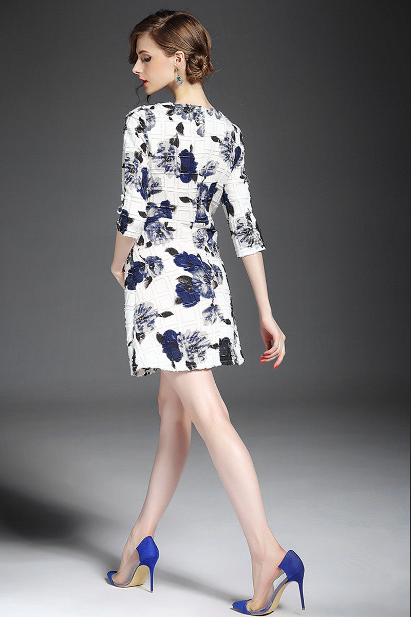 WOMEN'S PRINT AND FLORAL SLIM HALF SLEEVE SHORT DRESS