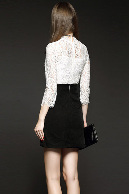 Ruffle Lace Tops With Mini Skirt Dress