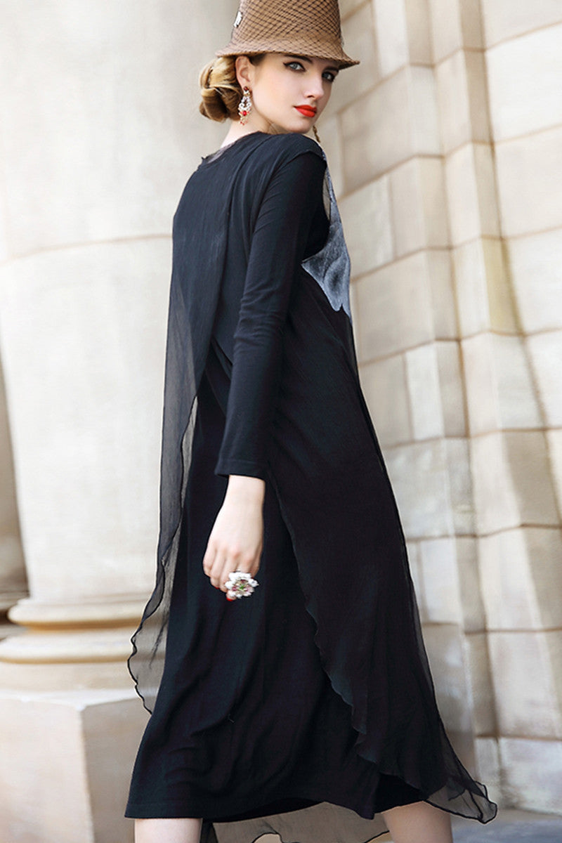Round Neck Crepe Midi Shift Dress