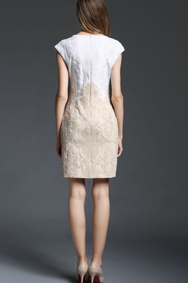 Round Collar Embriodery Short Sleeve Slim Dress