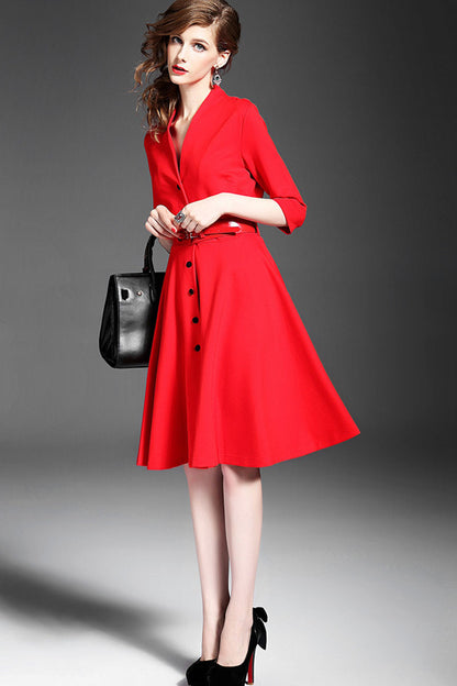 WOMEN'S ELEGANT SLIM V NECK THIN WEAR TO WORK FORMAL DRESS