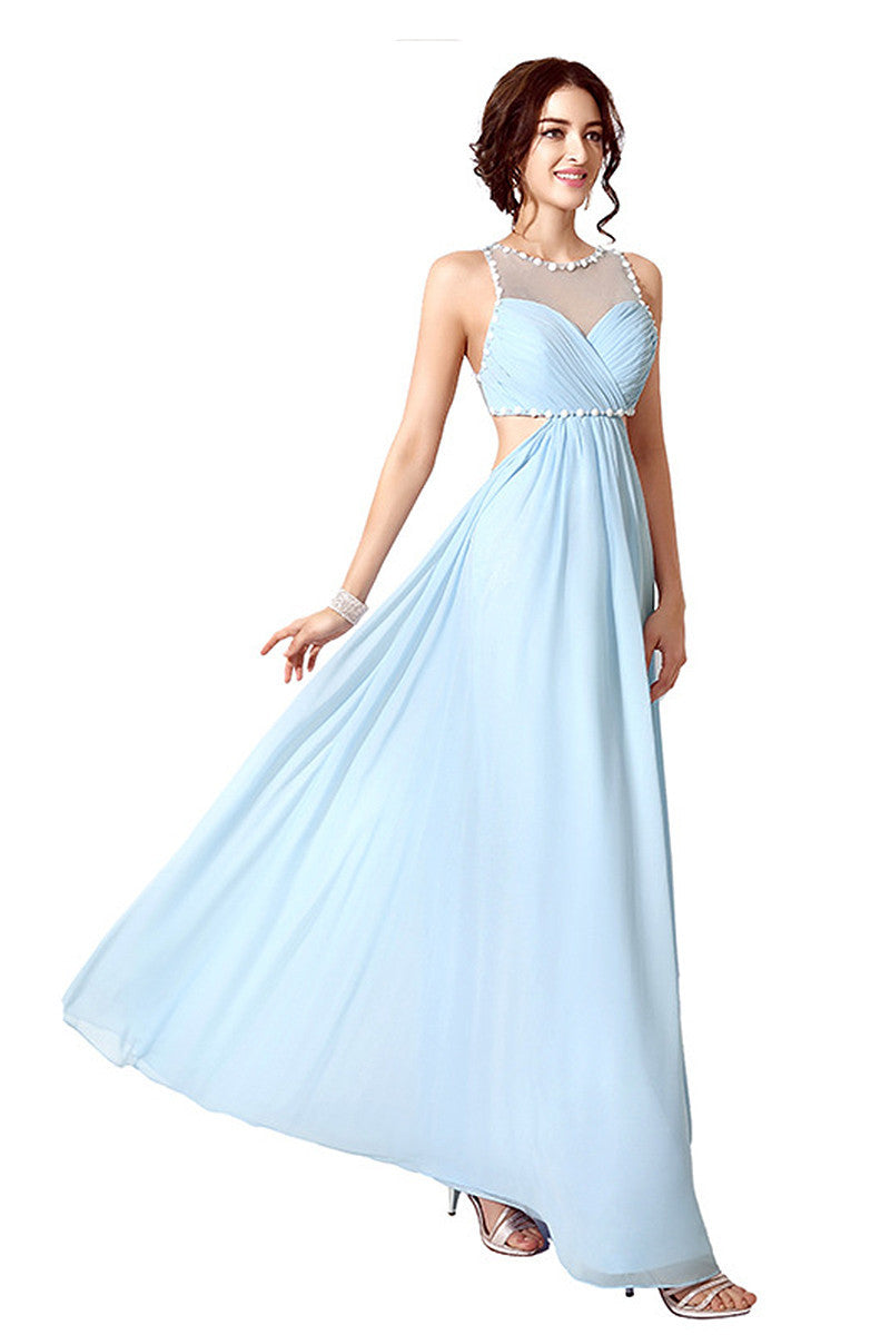 [30% OFF TILL 8 APR] Acrylic Necklace Backless Scoop Waist Maxi Party Dress