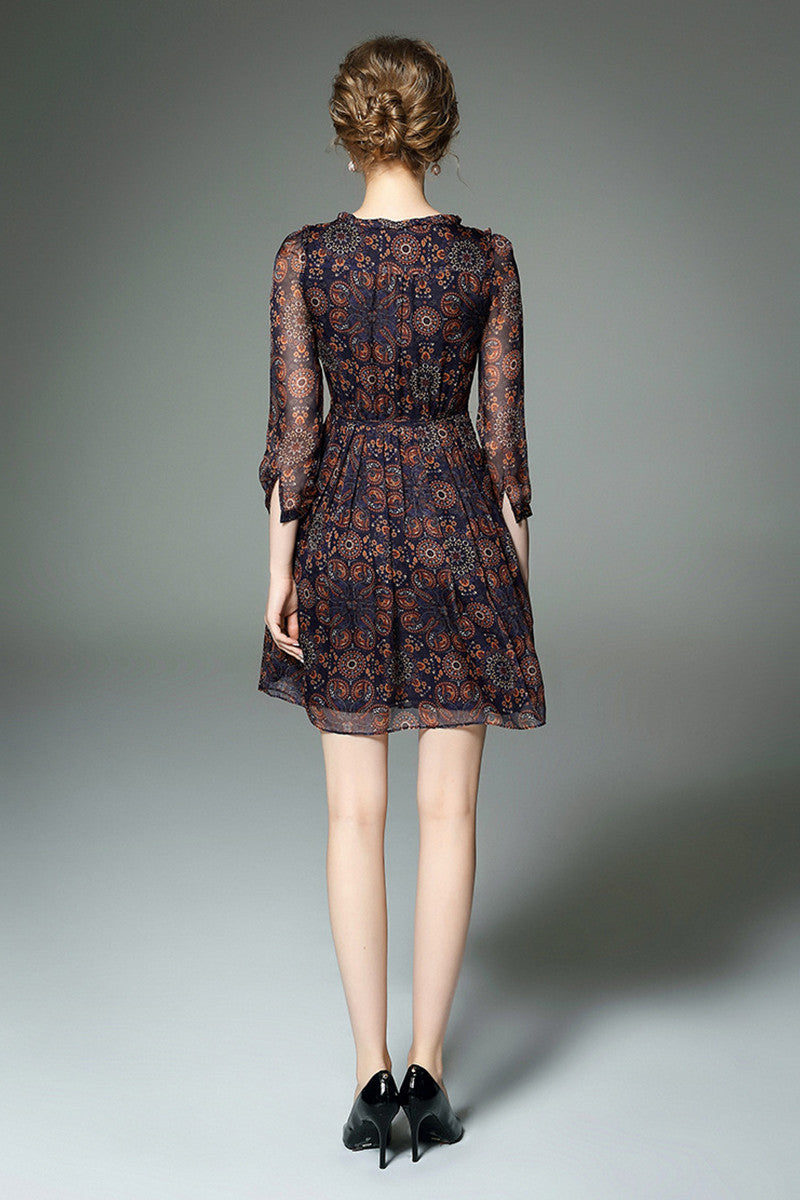 3/4 SLEEVE PRINTING VOCATIONG PARTY DRESS