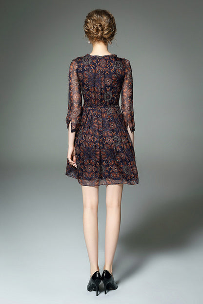 3/4 SLEEVE PRINTING VOCATIONG PARTY DRESS