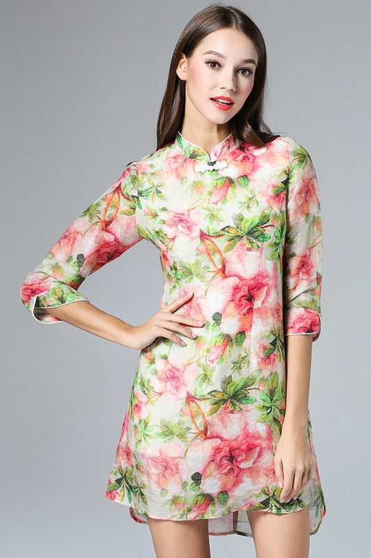 Floral Printing Cheongsam With Site Slit