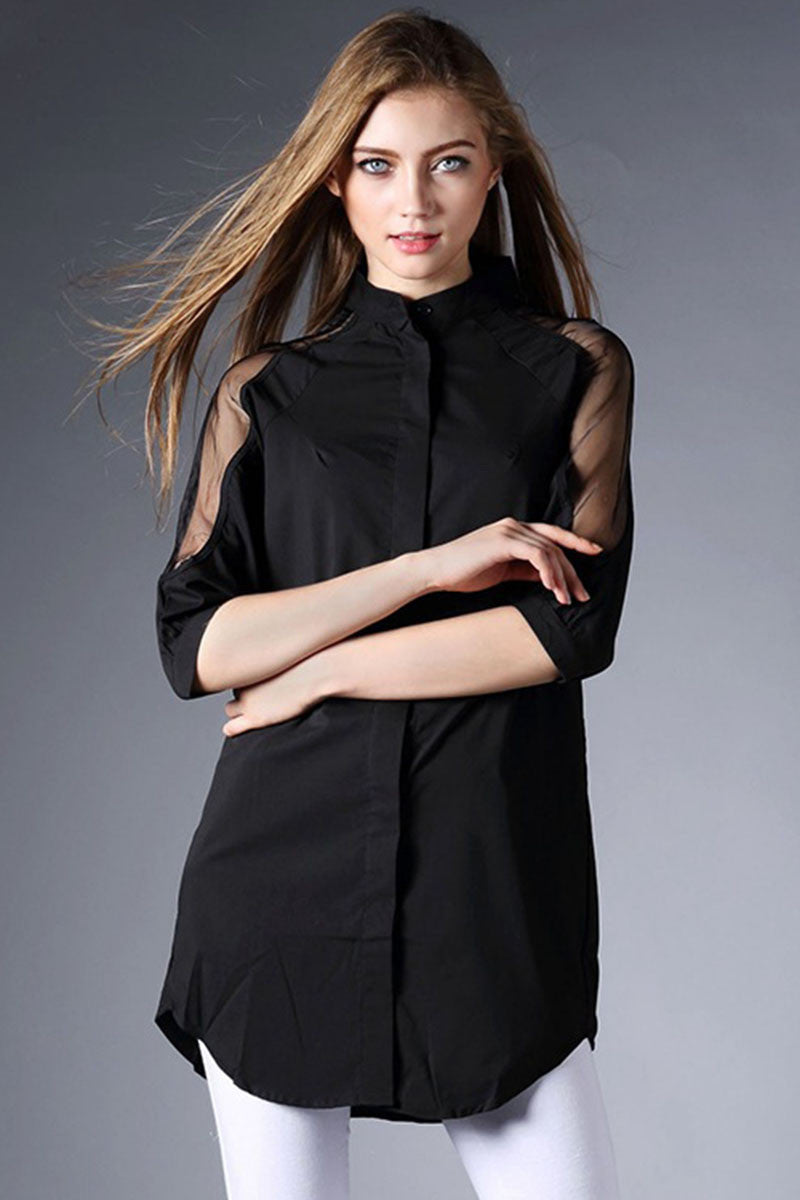 Button Down Shirts With Net Sexy Looking On Shoulder - NJOYDRESS - 3