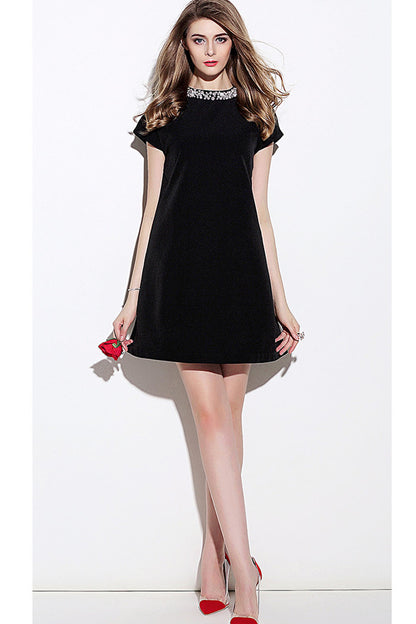 WOMEN'S CASUAL PURE STAND COLLAR CAP SLEEVE LOOSE DRESS